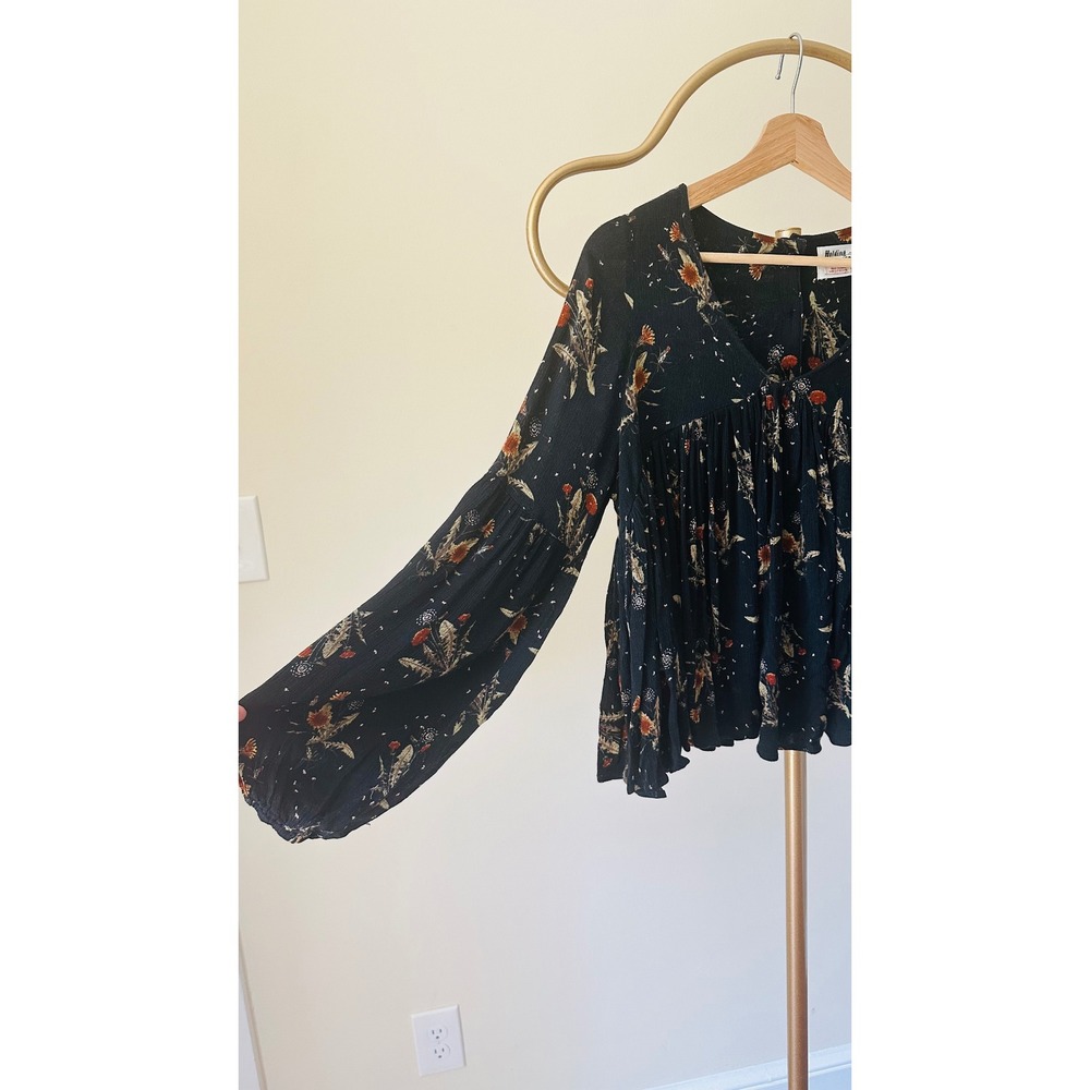 Holding Horses Anthropologie Floral Babydoll Blouse V-Neck Button Back Small - Picture 5 of 9